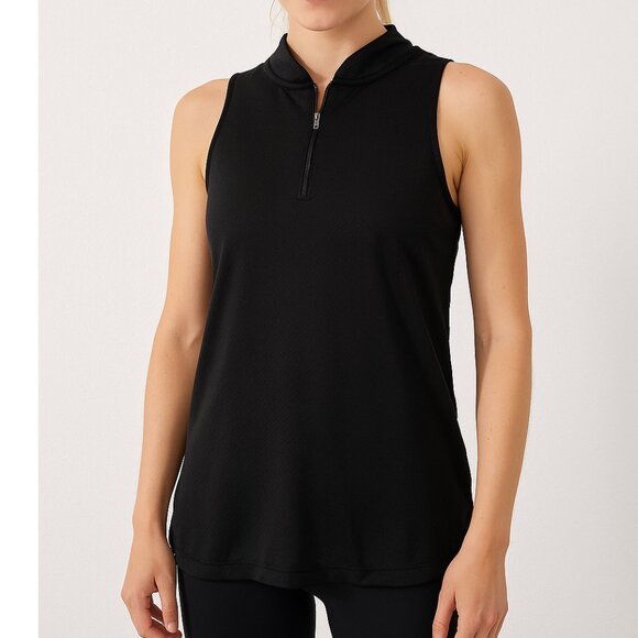 Three Sixty Six Sleeveless Quarter Zip Golf Top Size M Black Athletic Tank - Picture 1 of 6